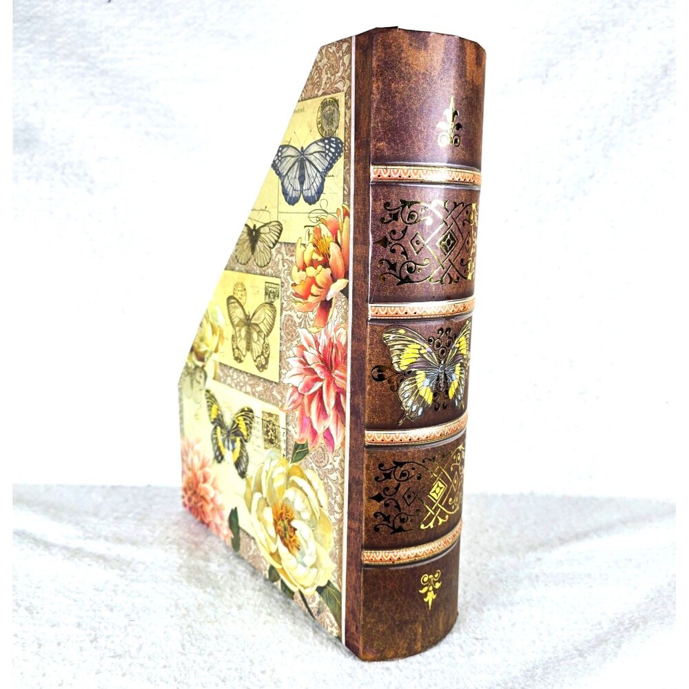 Decorative Faux Book Desktop Bookcase Organizer Magazine Holder Butterfly Floral